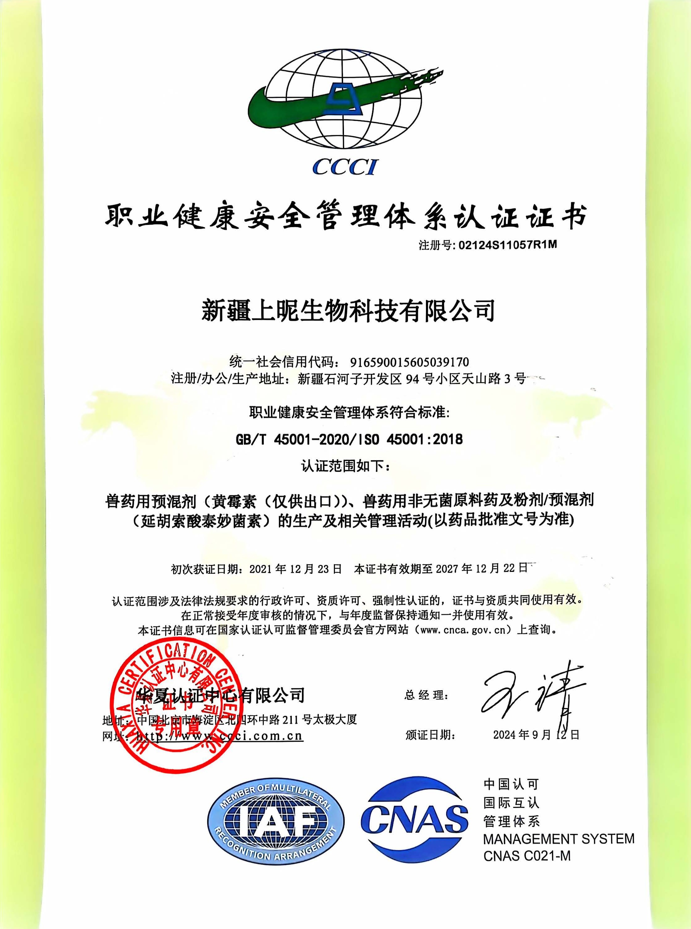 安全职责健康体系证书